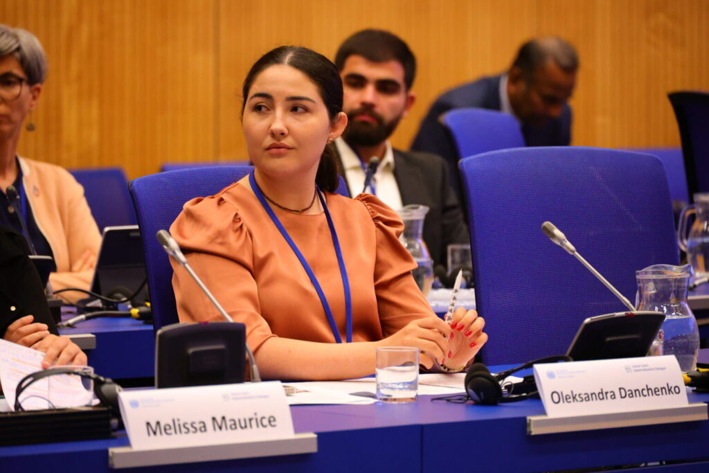 Olexandra Danchenko from Greencubator speaking at the GGID 2025 roundtable in Vienna about Ukraine's energy challenges and the role of women in the green transition